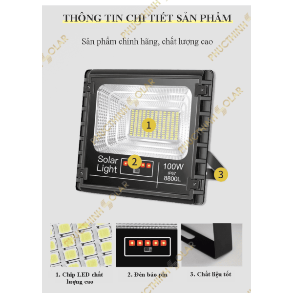 Đèn pha năng lượng mặt trời 100W JinDian JD-8800L